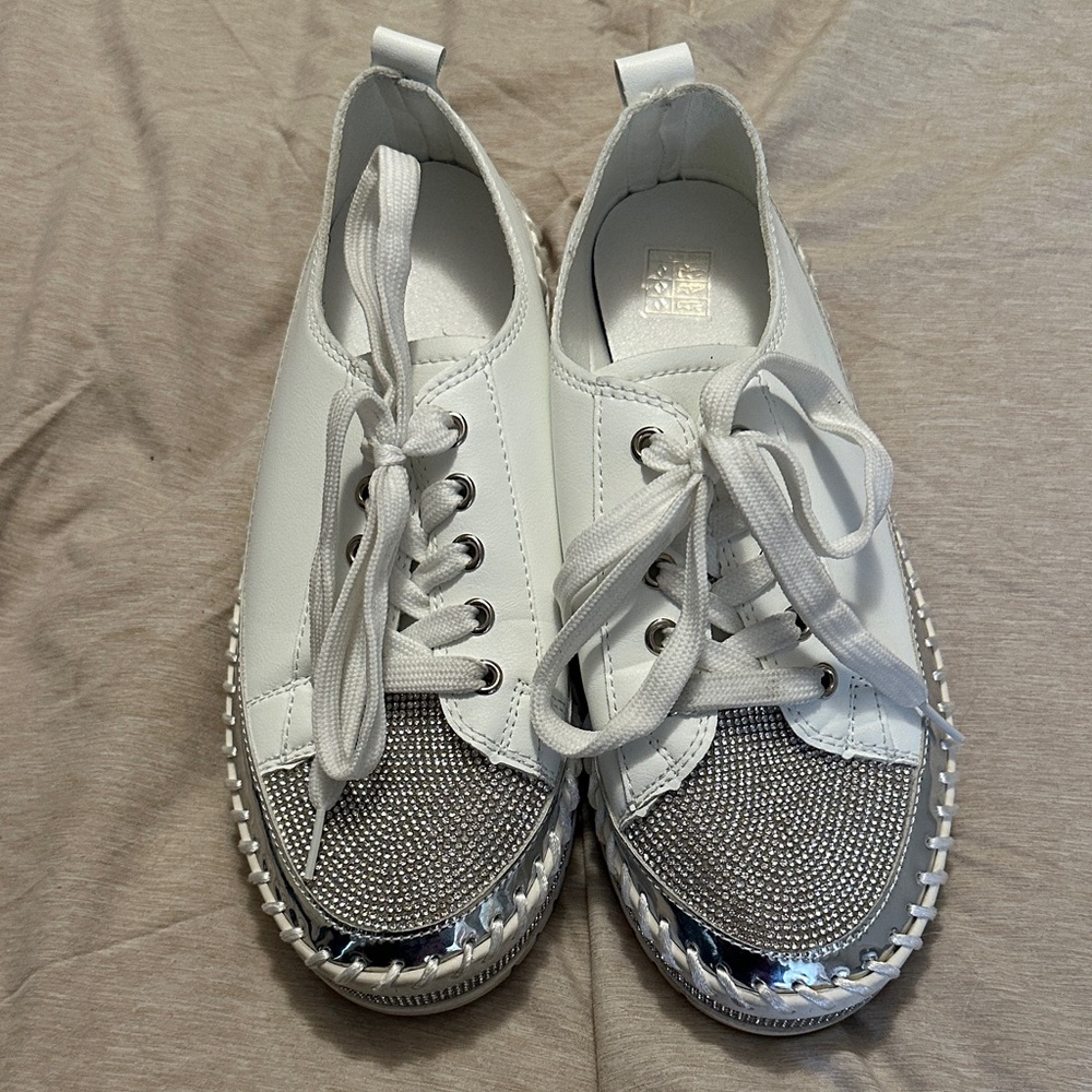 SHEIN White and Silver Embellished Sneakers